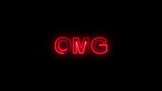 OMG neon appears and disappears on a black background. Moving neon futuristic light. Concept - holiday, feast, festival, celebration, festivity, fete, party,motion graphics animation of omg neon .