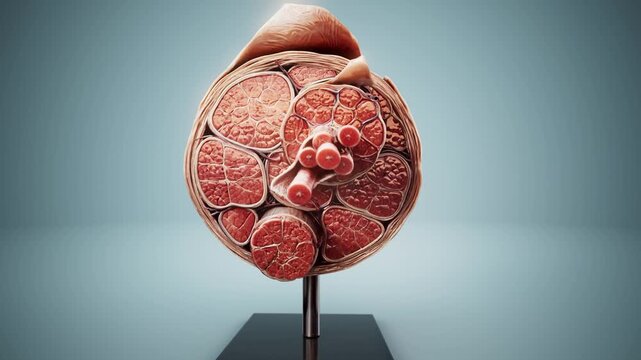 Conceptual 3D animation of striated skeletal muscle anatomy in cross section