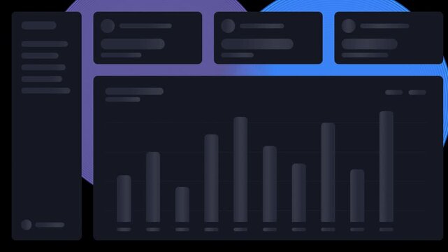 4K sleek dashboard UI skeleton loading state with continuous shimmering shine effect and ambient background glows on a transparent background. Perfect for UI overlays and tech presentations.