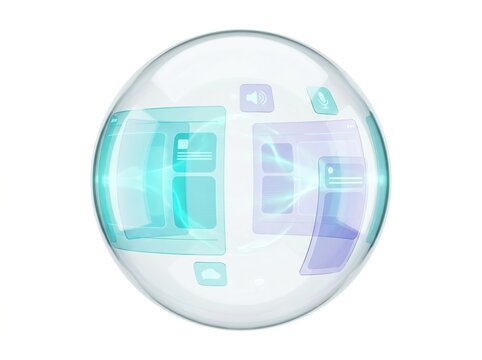 Virtual AI assistant, abstract digital helper with task panels