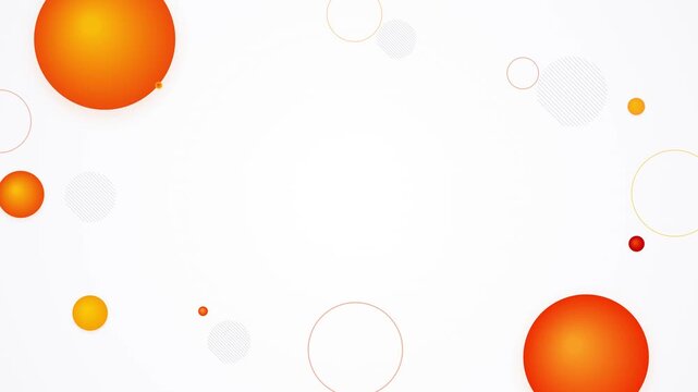 Elegant clean white background with floating orange yellow spheres and geometric circles subtle mo