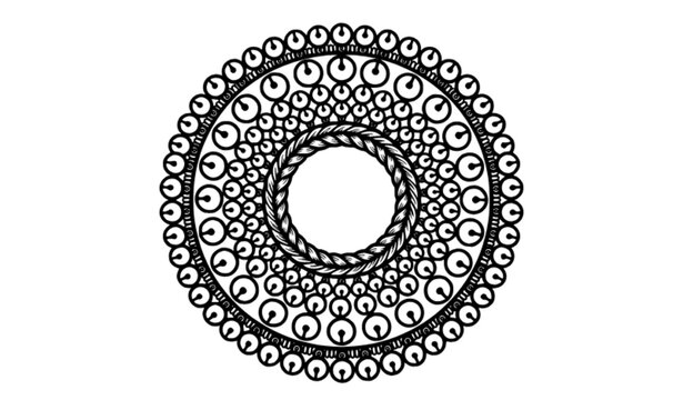 Symmetrical circular ghungroo bell emblem vector line drawing traditional Indian dance ornament icon