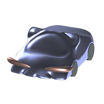 Cat Car 3D Chrome Y2K Futurism High Angle Three Quarter Render