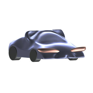 Cat Car 3D Chrome Y2K Futurism Three Quarter Front View Render