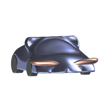 Cat Car 3D Chrome Y2K Futurism Low Angle Three Quarter Render