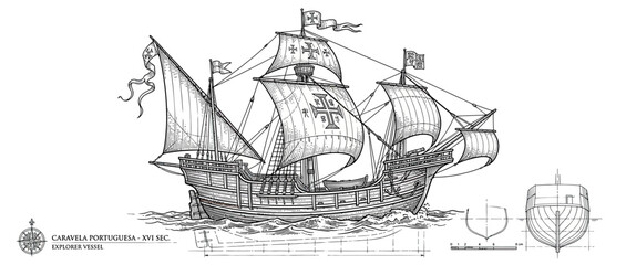 Vintage Caravel Sailing Ship Illustration © wowo