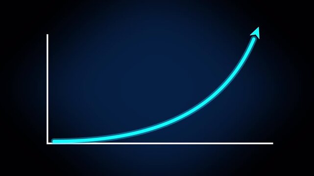 Animated neon blue growth chart arrow rising on a alpha chanel for business finance and corporate data presentation 4K animation