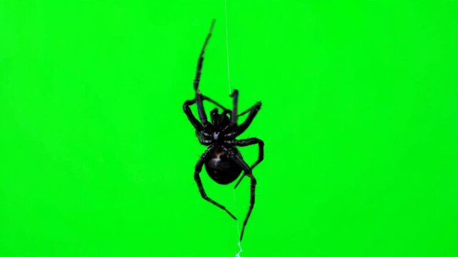 Green Screen Halloween Spider &mdash; Large Black Spider Descending on Silk Thread