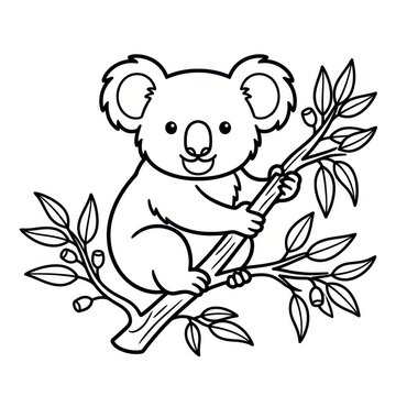 Cute koala on eucalyptus branch coloring page