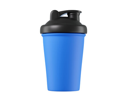 3d Blue shaker bottle with a black lid. Ideal for protein shakes, pre workout drinks, and gym routines.
