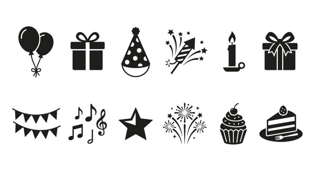 Celebration icons set with balloons gifts and festive decorations