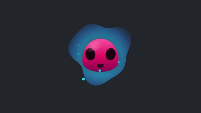 Cute Pink Blob Character Floating Inside Glowing Blue Fluid Liquid Energy Aura Showing Expressive Face Animation For Mobile Game Interface Design
