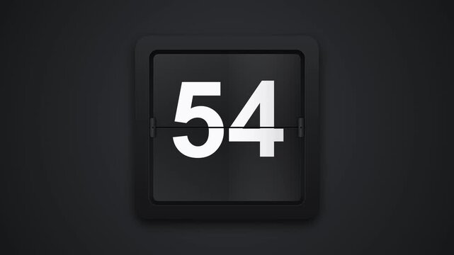 Modern flip clock display showing white numbers counting down from fifty-five to zero four time pa