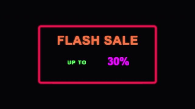 Neon Flash Sale Sign With Minimalist Typography And Animated Red Border On Black Background