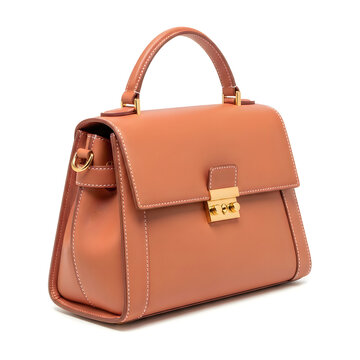 Elegant tan leather flap handbag with gold hardware
