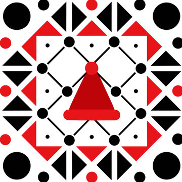 Christmas Santa Hat with Geometric Holiday Pattern and Decorative Shapes, Editable Vector Isolated on Transparent Background