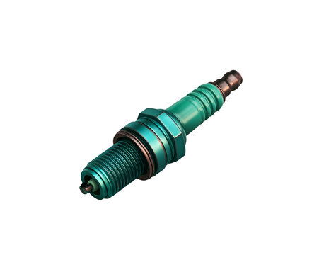 Close-up of green spark plug for engine maintenance