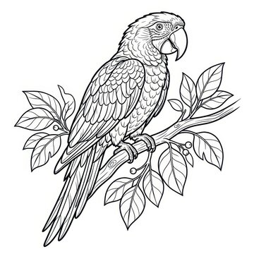 Parrot coloring book page line art illustration