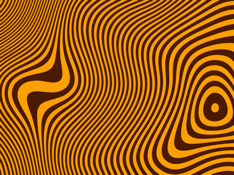 Abstrakte orangefarbene Wellenlinien formen ein hypnotisches, organisches Muster auf dunkelbraunem Hintergrund und erzeugen eine dynamische optische Illusion.