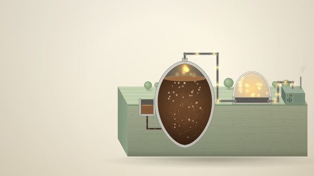 Biogas Anaerobic Digester Cutaway Diagram Seamless Loop