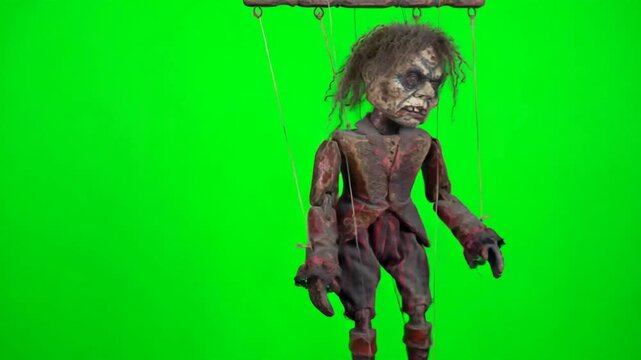 Green Screen Halloween Marionette &mdash; Dangling Puppet on Strings for Creepy Overlay