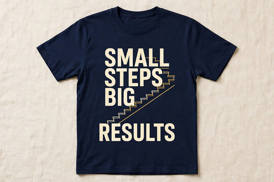 Black t-shirt with small steps big results text design