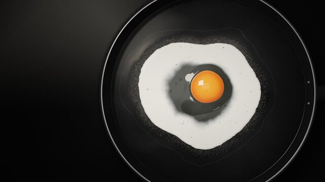 Sunny Side Egg Frying In Pan Overhead Cooking Reveal