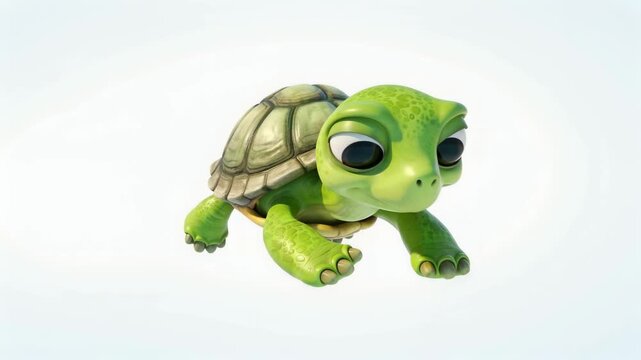Cheerful Animated Turtle Floating with Big Eyes Against Soft White Background in 3d Render for Children'S Content