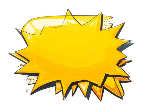 Explosion speech bubble shape, comic style blank quote box, yellow starburst