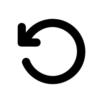 Black undo arrow icon isolated on white background. Circular counterclockwise refresh symbol with bold rounded line in flat design style. Reload sign element for app, web, and interface templates.