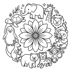 Obraz premium Cute animals coloring page mandala vector