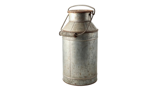 Vintage metallic milk can container jug isolated on transparent background