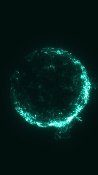 Abstract turquoise energy sphere surrounded by glowing electric trails on a dark background, representing plasma, power, motion, and futuristic technology.