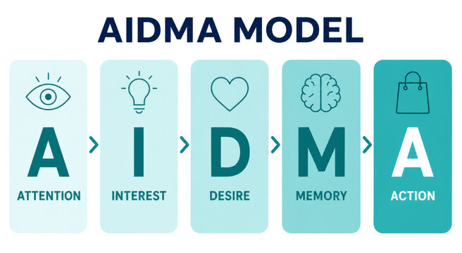 AIDMA model infographic attention interest desire memory action