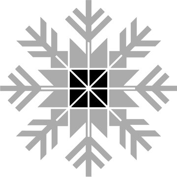 Geometric Snowflake with Gray and Black Crystal Design, Modern Winter Decoration, Editable Vector Isolated on Transparent Background