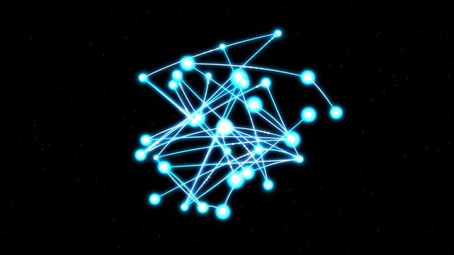Abstract neon neural network connection looping seamlessly against a black background