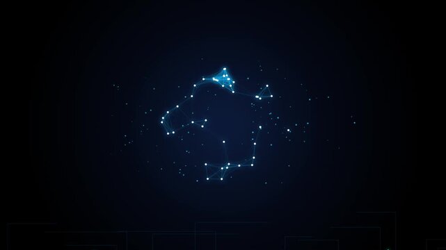 Abstract artificial intelligence network glowing blue on black background with dynamic particle movement