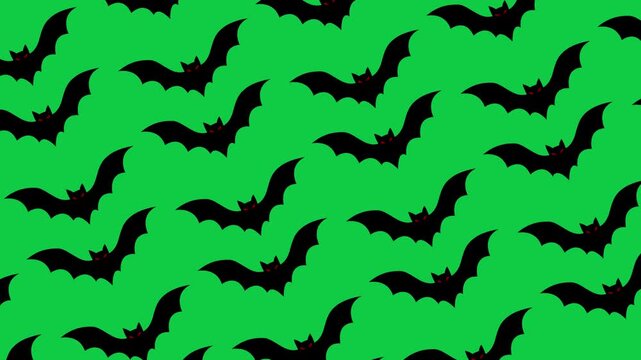Diagonal Flying Black Bat Silhouettes Animation Pattern on Green Screen