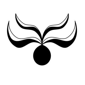 Abstract Black Flow Symbol with Curved Shapes and Circular Center.