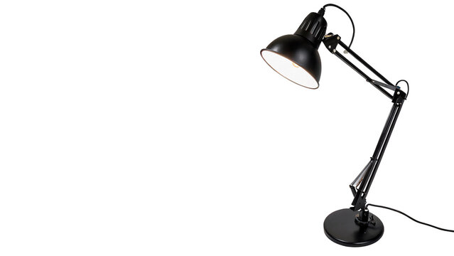 Modern black plastic desk lamp isolated on transparent background