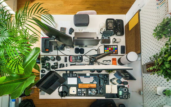 studio workspace camera drone setup