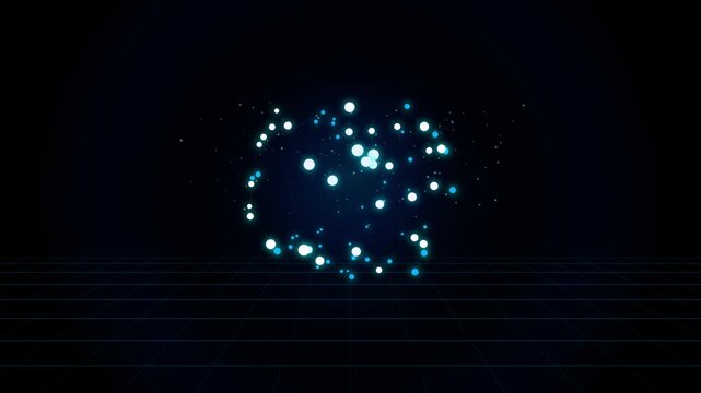 Abstract neural network hologram with glowing particles and blue lines seamless looping animation