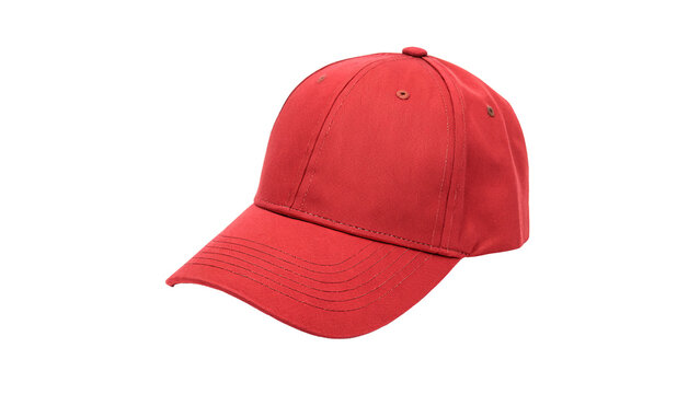 Classic bright red sports baseball cap isolated on transparent background