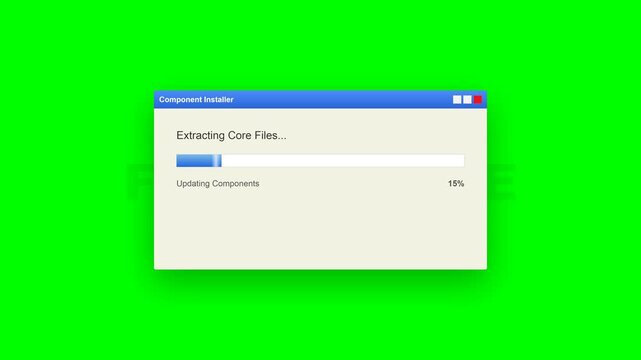 Classic Computer Software Installer Window with Progress Bar and Extracting Files Text on Green Screen UI Animation Concept