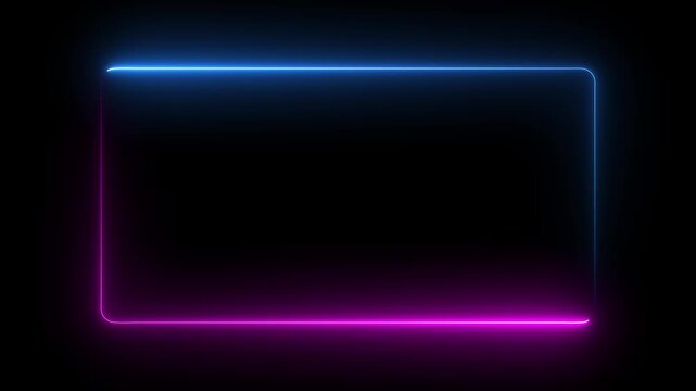 glowing neon square rectangle picture frame icon animation shape frame rotation footage round border frame movement photo frame neon box.4k video