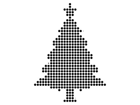 Minimalist Halftone Pixel Christmas Tree Icon, Monochromatic Dot Matrix Pine Tree Graphic Symbol, Black and White Dotted Fir Tree Silhouette