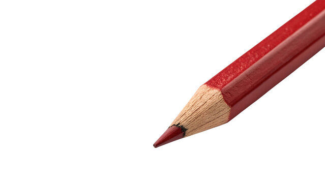 Single sharp red wooden graphite pencil isolated on transparent background