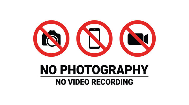 Photography icon set for restricted zones and no recording