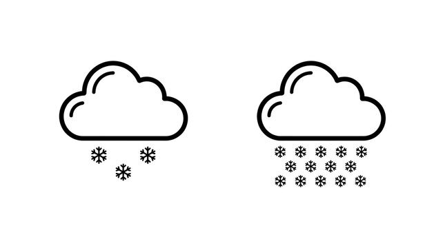 Snow cloud icon with falling snowflakes, weather symbol isolated on transparent background