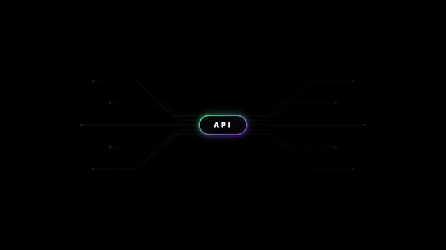 Api integration digital network animation with glowing circuit lines and data transfer concept application programming interface